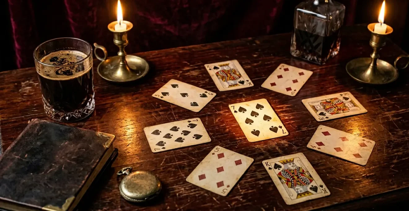 Une composition mystérieuse mettant en scène l'ambiance de la cartomancie traditionnelle