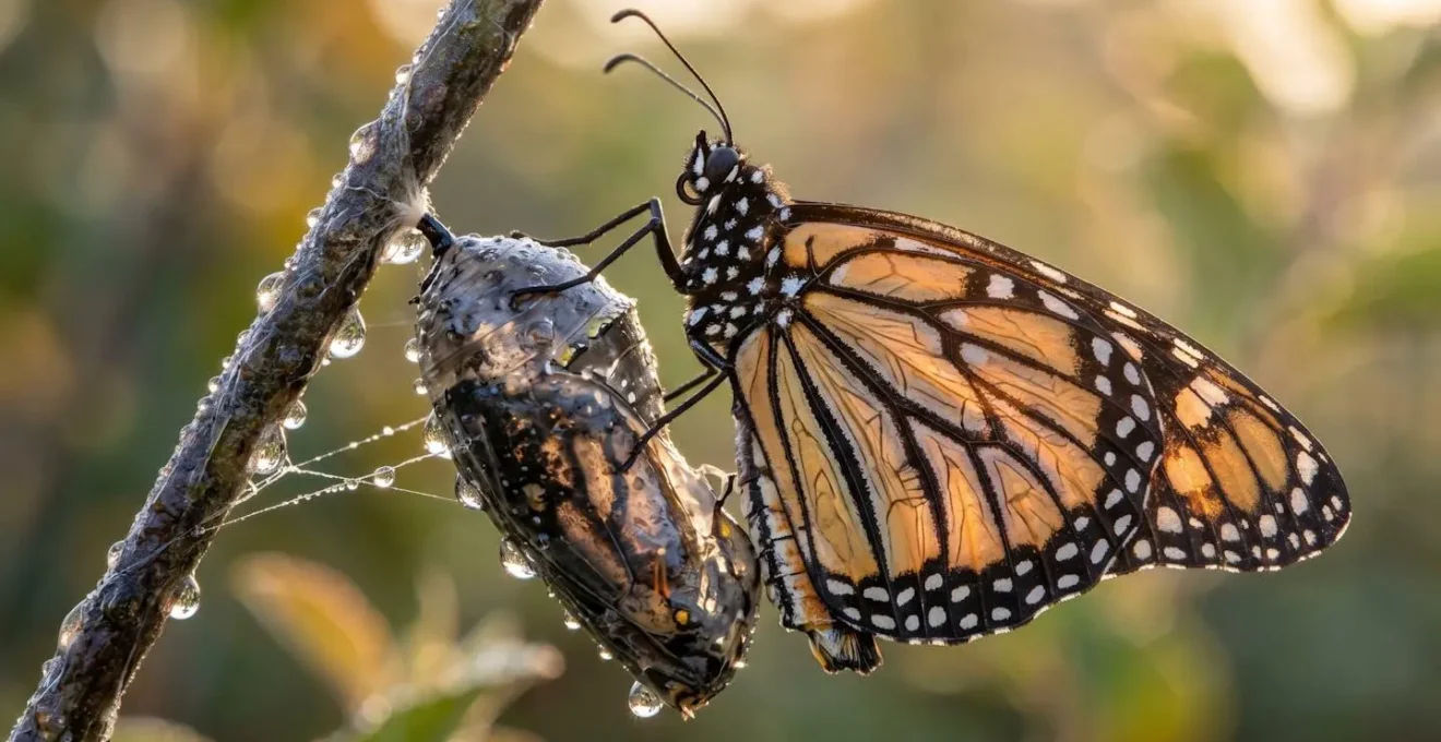 Métamorphose d'un papillon symbolisant la libération karmique