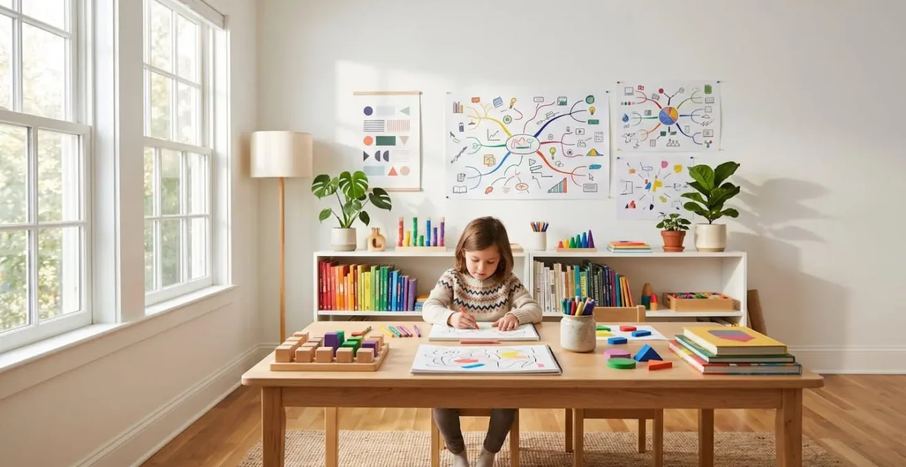 Enfant étudiant avec des approches d'apprentissage variées dans un environnement chaleureux