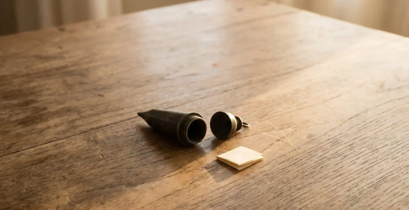 Gros plan sur la cavité ouverte d'un pendule égyptien avec un petit papier plié