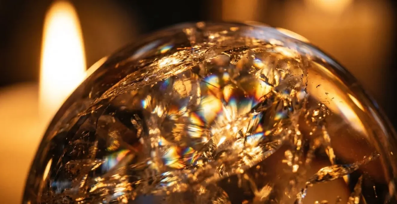 Technique d'éclairage latéral d'une boule de cristal avec bougie pour induire la transe